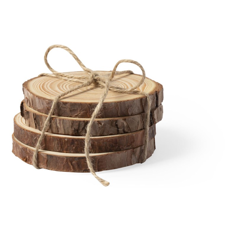 Set de cuatro posavasos de madera de pino grabados