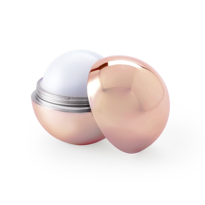 Balsamo labial de vainilla en esfera metalizada personalizado | Detall
